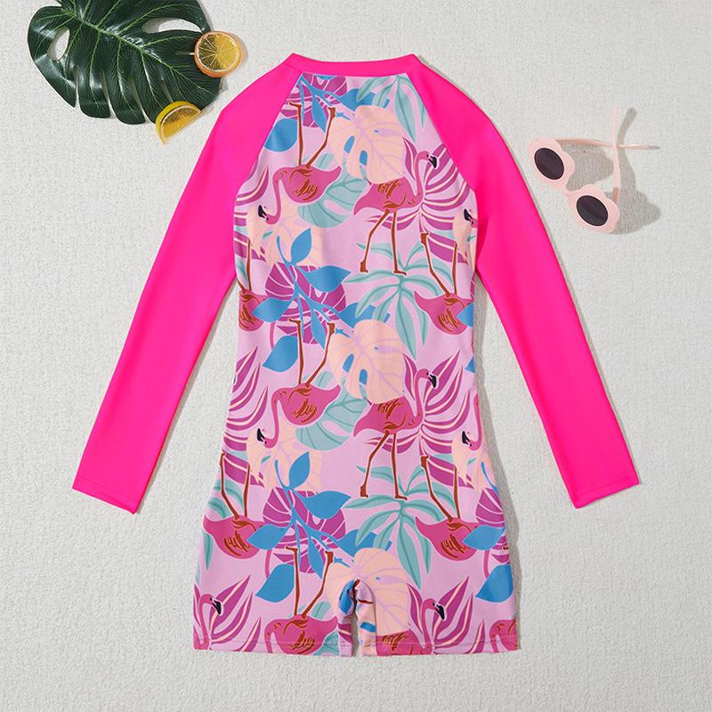 2025 Korean Style Long Sleeve Girls' Zipper Swimsuit – Cute, Conservative One-Piece Swimwear