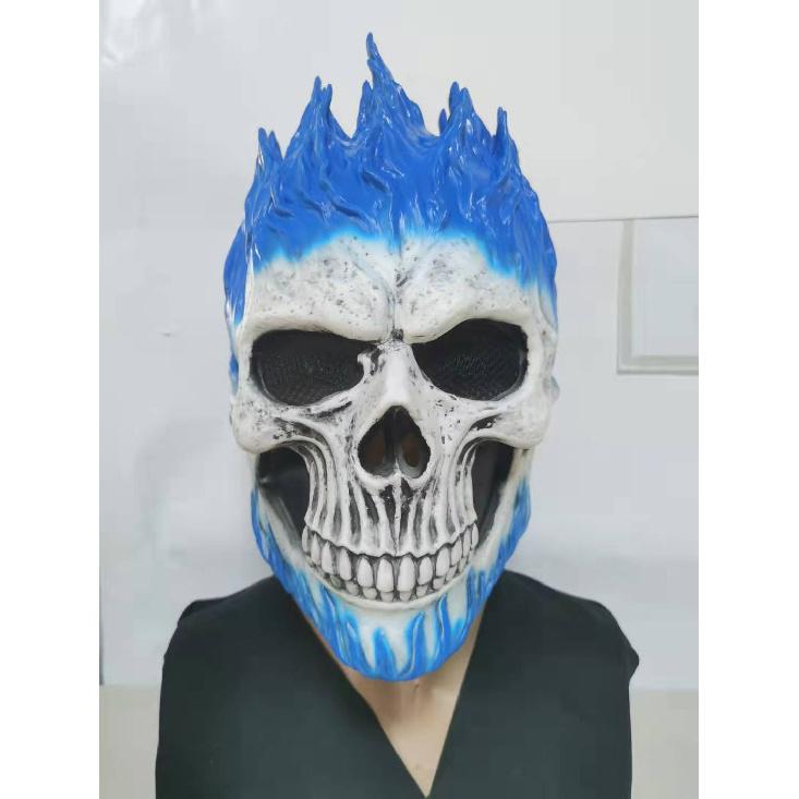 New Halloween Ghost Rider Mask, Horror Ghost Full-Face Mask, Skull Latex Headgear синий