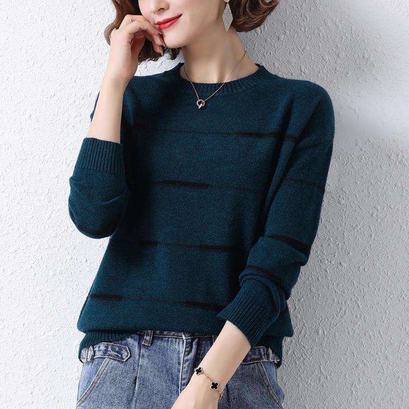 Autumn Vintage Hong Kong Sweater Women's Knitwear Autumn and Winter Versatile Pullover Short Top O-collar Bottoming Shirt