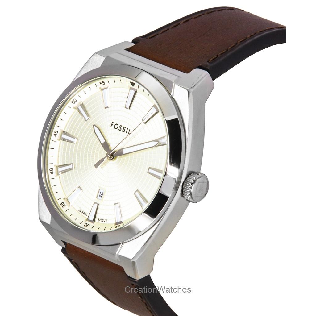 Fossil Everett Leather Strap Cream Dial Quartz FS6071 Men's Watch