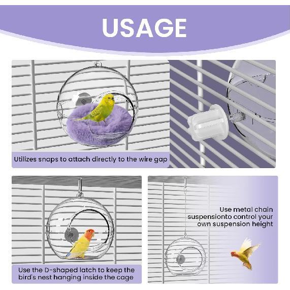 Bird Nest for Cage,Parakeet Nest,Small Bird House,Transparent Can Be Observed,Bite-Proof Can Be Hung in The Bird Cage with Cotton Pads Suitable for