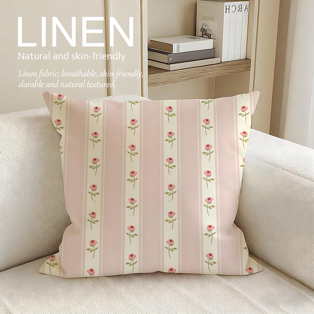 Small Floral Plaid Cushion Cover Linen Decorative Pillowcase Set Pcs X X X Breathable Washable Sofa Cushion Cover