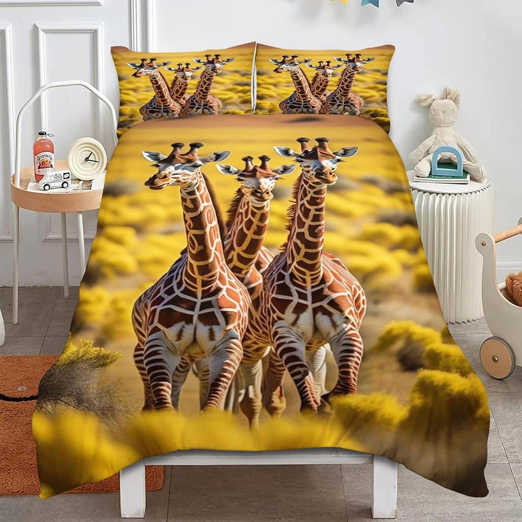 Cute Giraffe Bedding Set Kids Cartoon Animal Comforter Cover Set for Boys Girls Teens, Farm Print Quilt Cover Set Room Decor