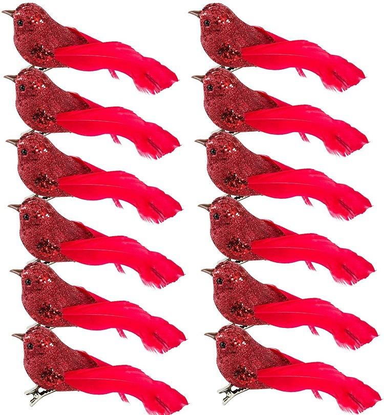 

12 шт. искусственные птицы Рождественская елка птицы красные клипсы из искусственной пены перо Рождественская елка орнамент дверные украшения 12PCS красный