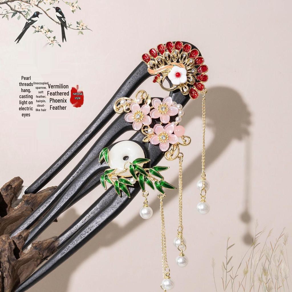Elegant U-Shaped Tassel Hairpin: Ancient Chinese Style Floral Hair Accessory for Hanfu & Qipao Updos