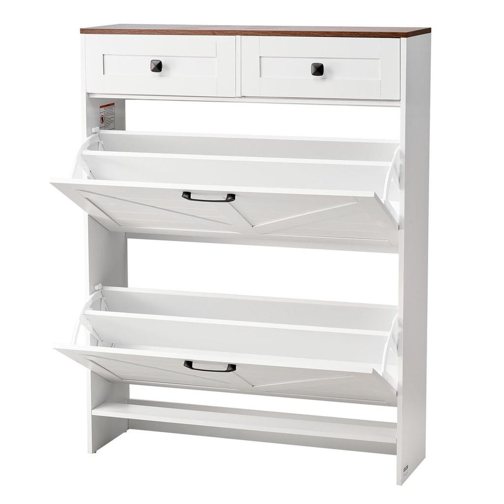Shoe Cabinet with 2 Flip Drawers, Farmhouse Shoes Storage Cabinet with 2 Drawers and Anti-Tipping Device, Freestanding Shoe Organizer Ideal for