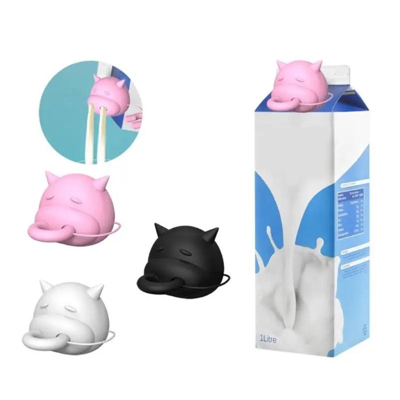 Silicone Cow Head Milk Box Stoppers Funny Pouring Milk Carton Diverter Caps Fun and Practical Milk Pourer Lids