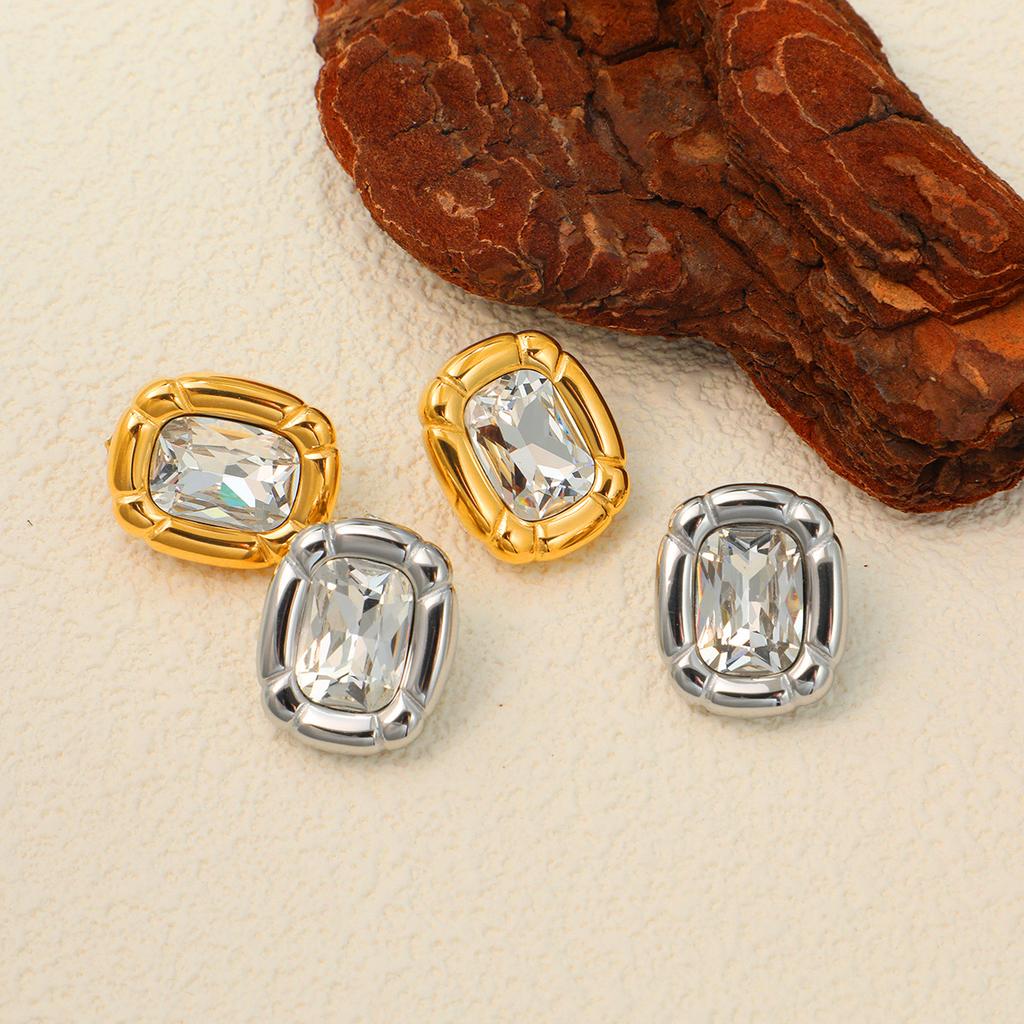 Keen-on Necklace Earring Set Cubic Zirconia Square Pendant Fashionable Personalized PVD Plating Selected Zircon Wholesale New