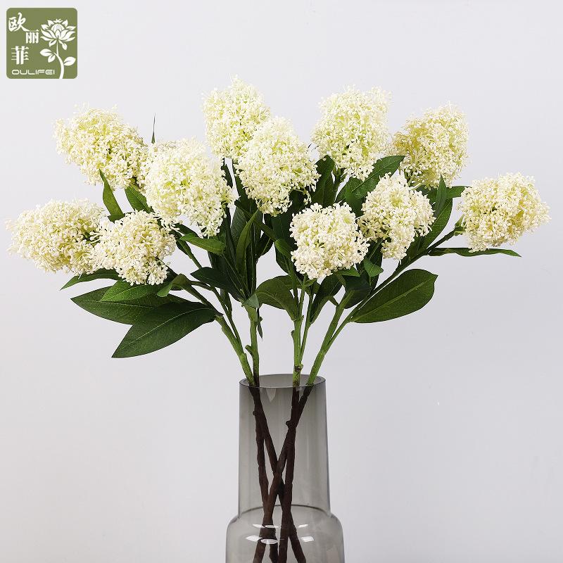 Single Wooden Hydrangea Fake Flower Interior Decoration Ornament Floral Arrangement, Wedding Simulation Snowball Flower