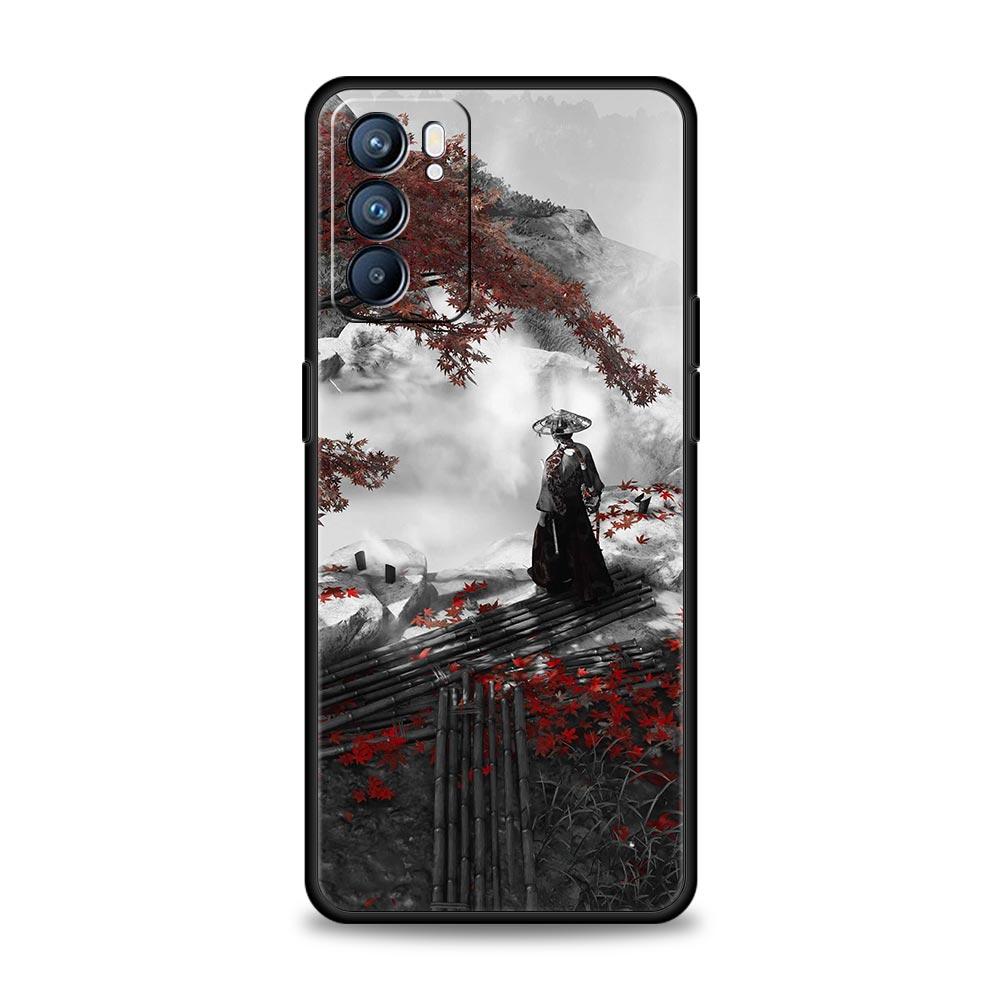 Japonské Bushido Samurajské puzdro pre Oppo Find X6 X5 A54 A53 A52 A9 2020 A15 A95 A17 A16 A76 A74 A57 Reno7 Reno6 Pro Plus 5G Kryt
