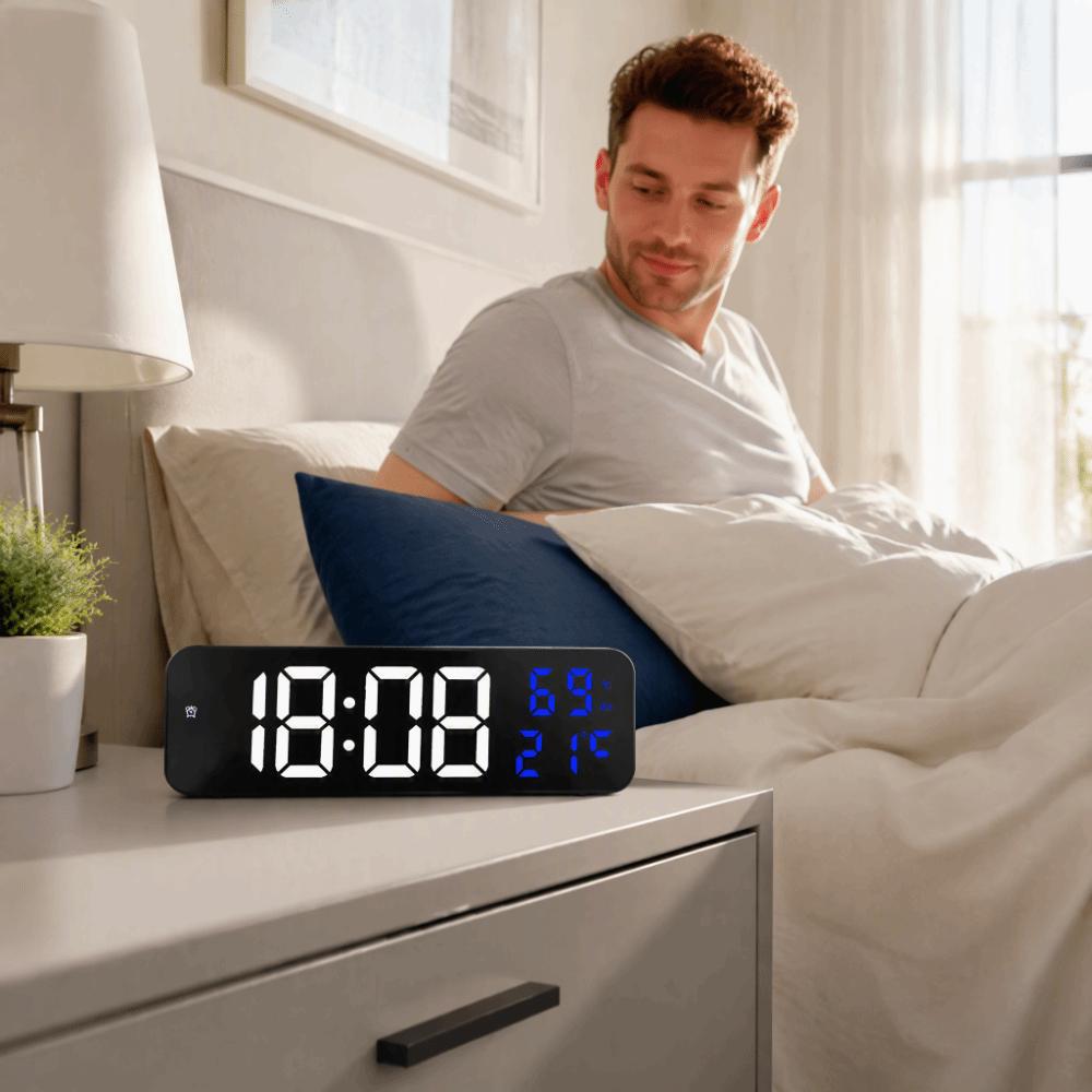 Black Electronic Alarm Clock 1.38x9.06x2.76in Wall Mounted Clock LED Alarm Clock  Nightstand Use