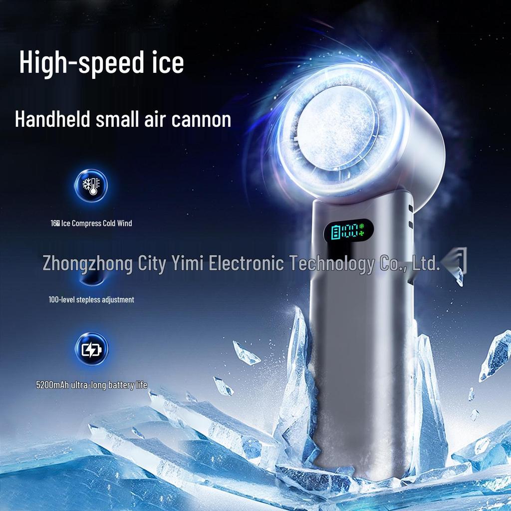 2026 Foldable High-Speed Handheld Fan: 100 Speeds, Ice Pack, USB Charging, Portable Hanging Design for Outdoor Use.