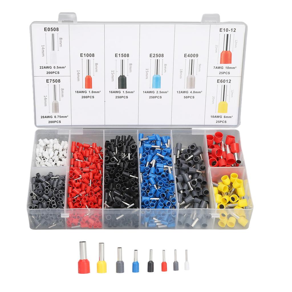 1200 Pcs Wire Crimp Terminal Assortment Kit Cold Pressed Electrical Wire Connectors for Home Automotive