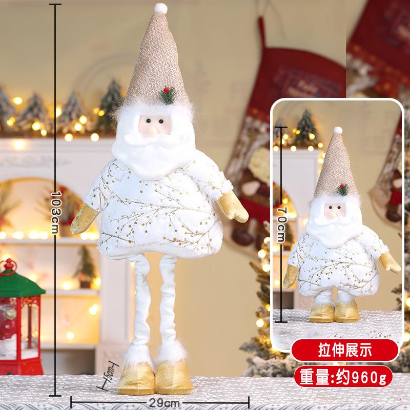 Christmas Retractable Doll Ornament Bronzing Printing Fabric Retractable Long Legs Old Man Snow Doll Ornament