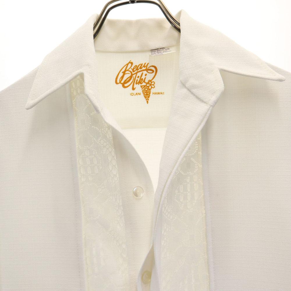 IOLANI 70s vintage 7 minutes sleeve Open color Aloha shirt S white Men's Used