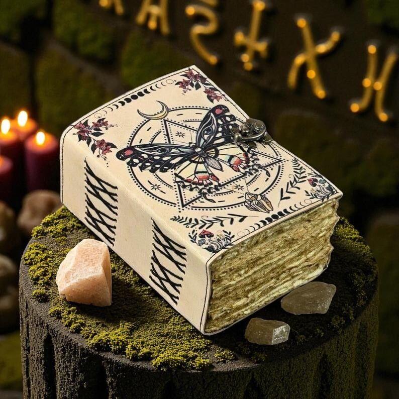 Luna Moth Leather Book of Shadows | Chakra Spell Journal | Leather Witchcraft Grimoire | Witchy Gift | Handmade Notebook