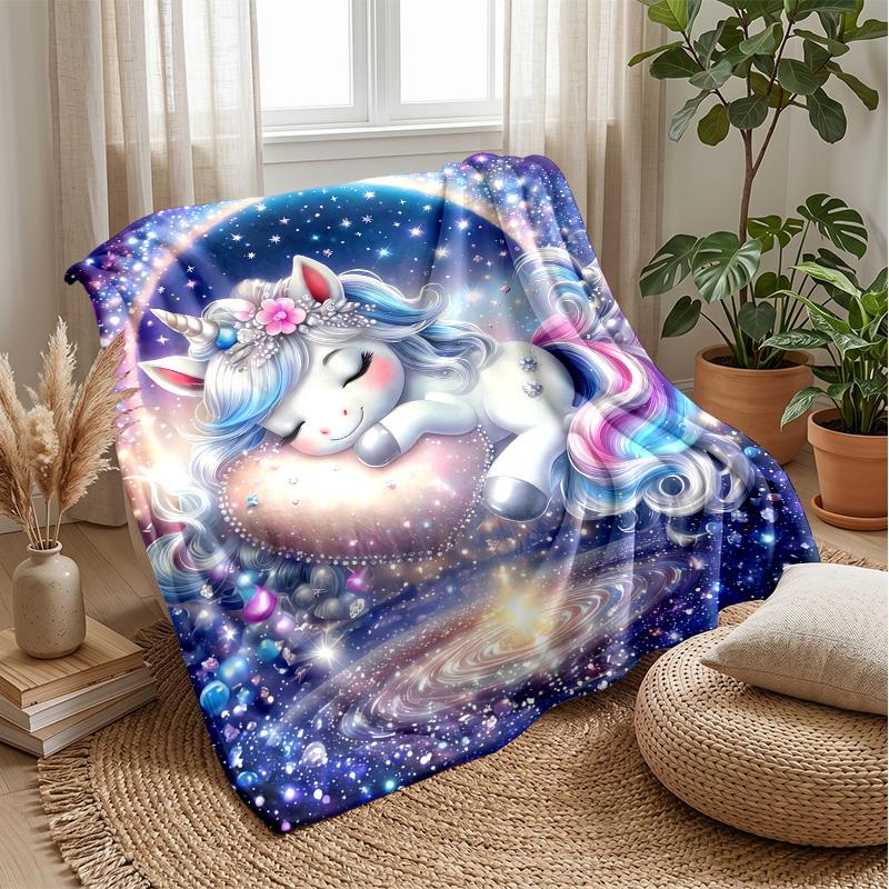 Magical Unicorn with Flowers Theme blanket Lightweight Warm Flannel Blanket Decorative Throw Blanket for Home Decoration