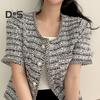 Women Coat Blazer French Style Elegant Short Sleeve Short Type Single Breasted Color Matching Spring Fall Jacket
