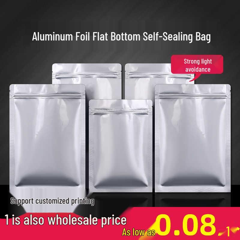 Thickened Aluminum Foil Zipper Bag: Flat Bottom, Moisture & Light-Proof, Self-Sealing for Tea & Food Storage