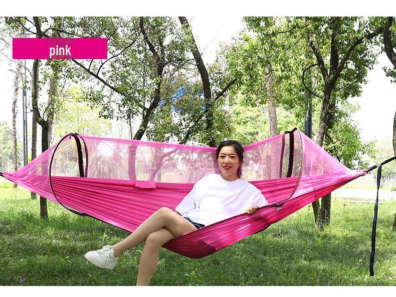 Automatic Quick-Open Mosquito-Proof Hammock with Parachute Cloth for Outdoor Camping (Single/Double)