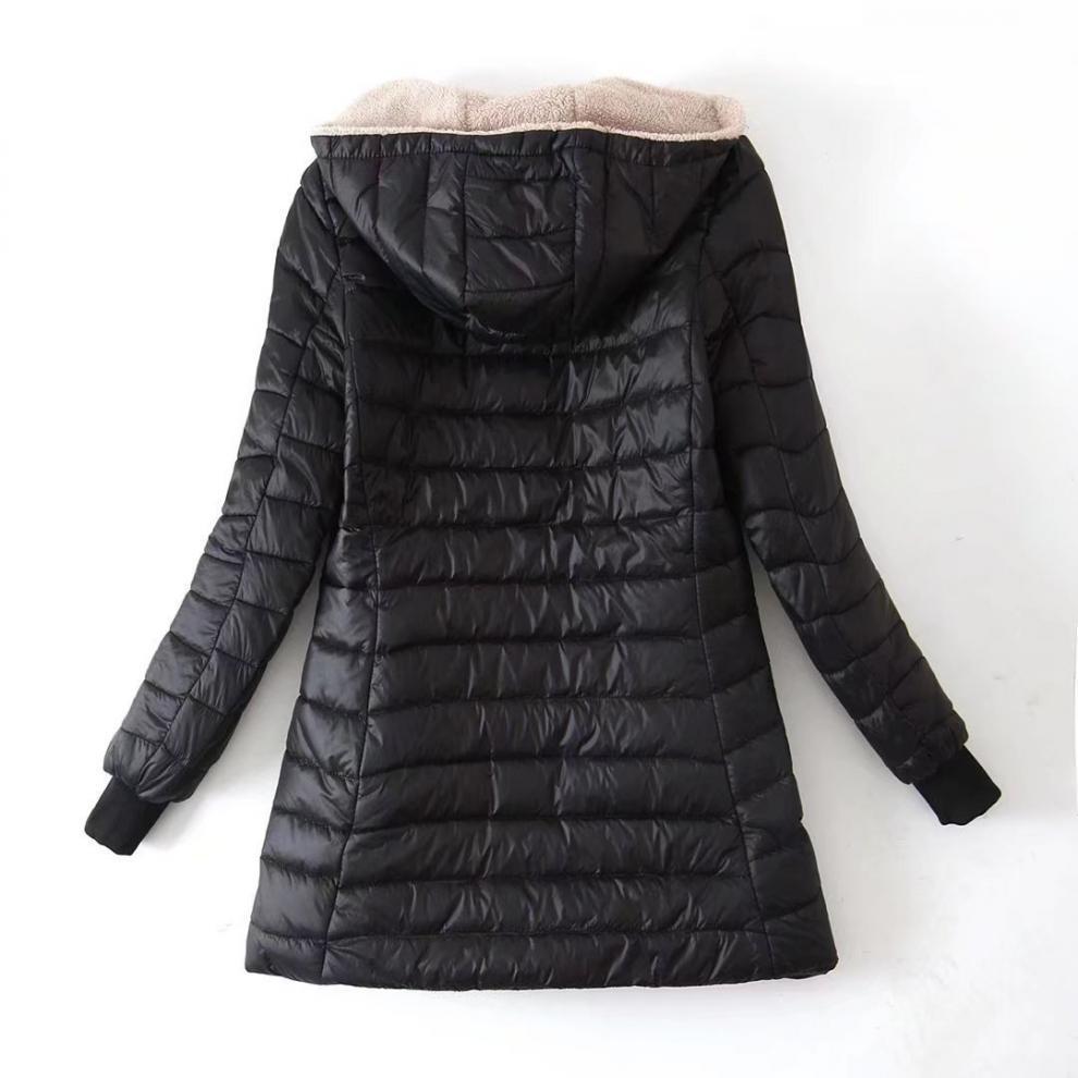 2024 Korean Style Slim Fit Fleece-Lined Hooded Cotton Coat, Warm Lambswool Women's Jacket for Autumn/Winter
