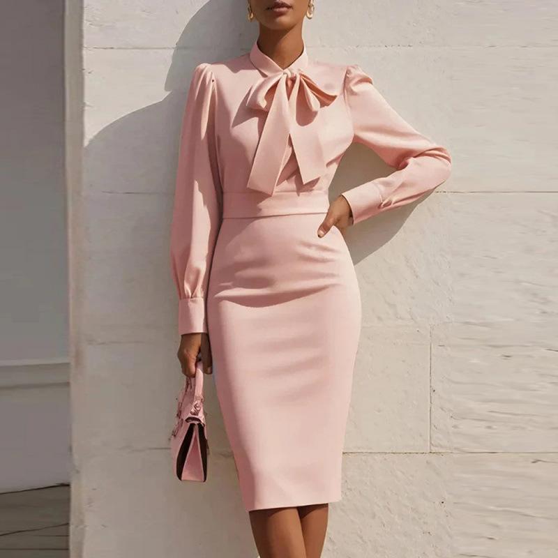Autumn 2025 Women s Tie Waist Long-Sleeve Dress - European & American Style L