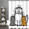 Messy Scribble Kitten Shower Curtain, Bathroom Decorative Shower Curtain, Waterproof Shower Curtain with Hooks
