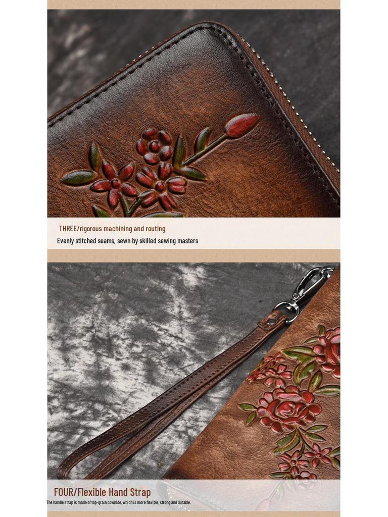 Vintage European & American Tree Design Leather Bag - Genuine Cowhide Zipper Handbag and Fashion Wallet.