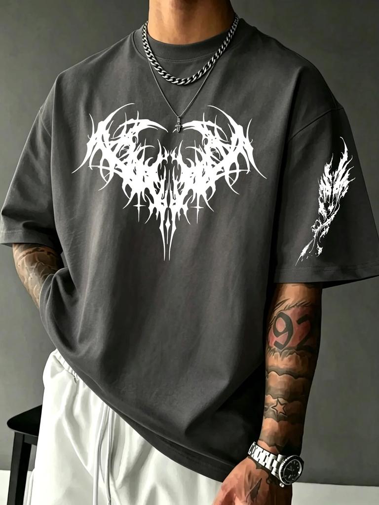 Unisex Gothic Tribal T Shirt Cotton Thorn Graphic Print Oversized Streetwear Vintage Casual Short Sleeve Tee Black Art Summer Top