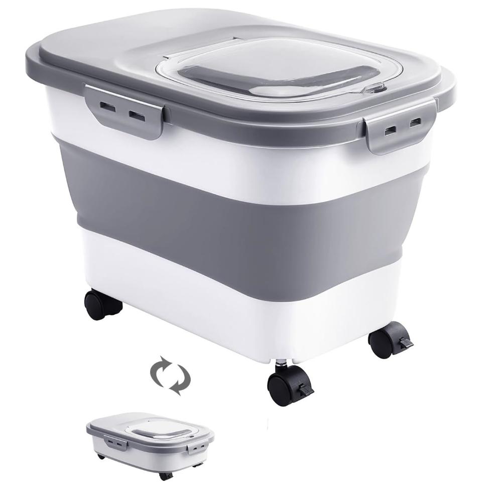 Large Capacity Cat Dog Food Storage Container Foldable Sealing Kitchen Grain Rice Storage Boxes with Clear Lid Dry Food Bucket