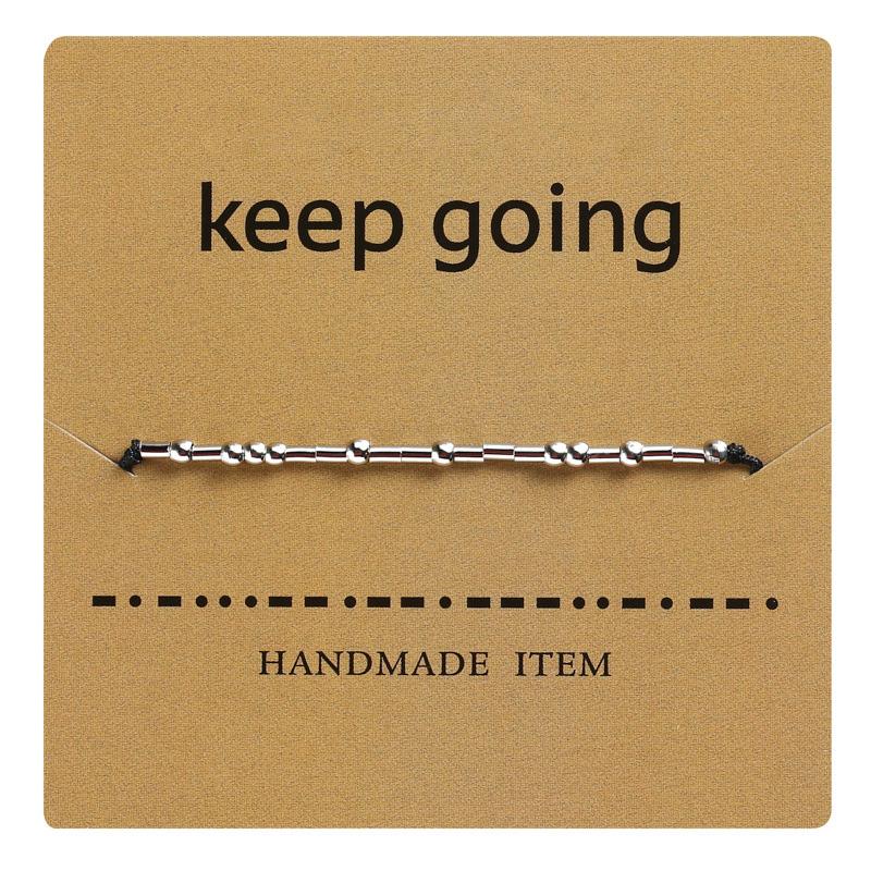 I Love You Morse Code Letter Charm Bead Bracelets Friend Family Never Give Up Keep Going BFF Hope Hand Woven Adjustable Bracelet