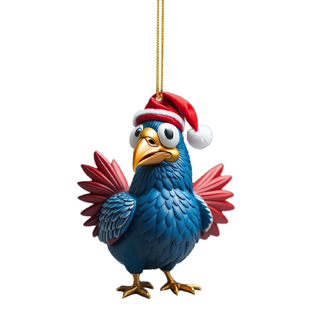 Cartoon Christmas Playful Hat Chicken Vehicle Decoration Unique Festive Home Decor Piece