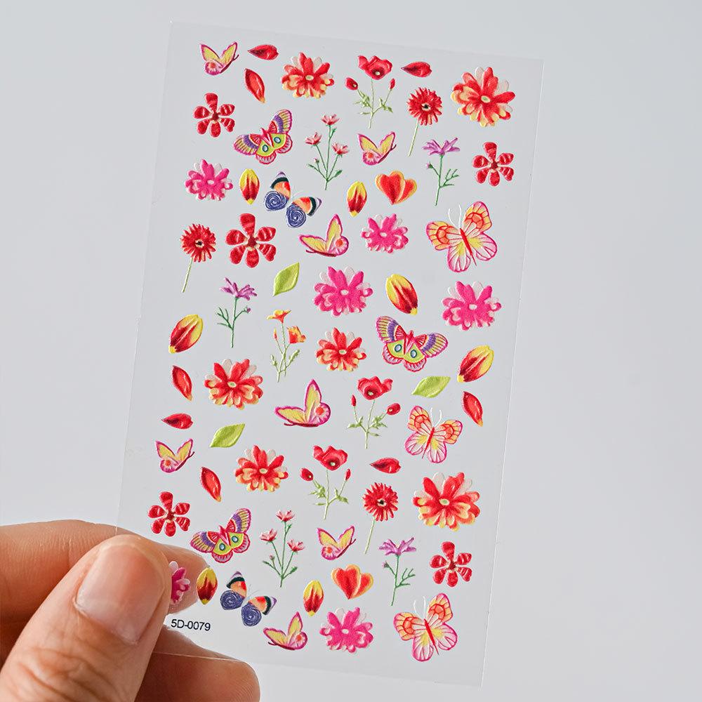 Color Relief Butterfly Nail Art Sticker 5D Three-Dimensional Butterfly Flower Adhesive Nail Decorative Relief Sticker