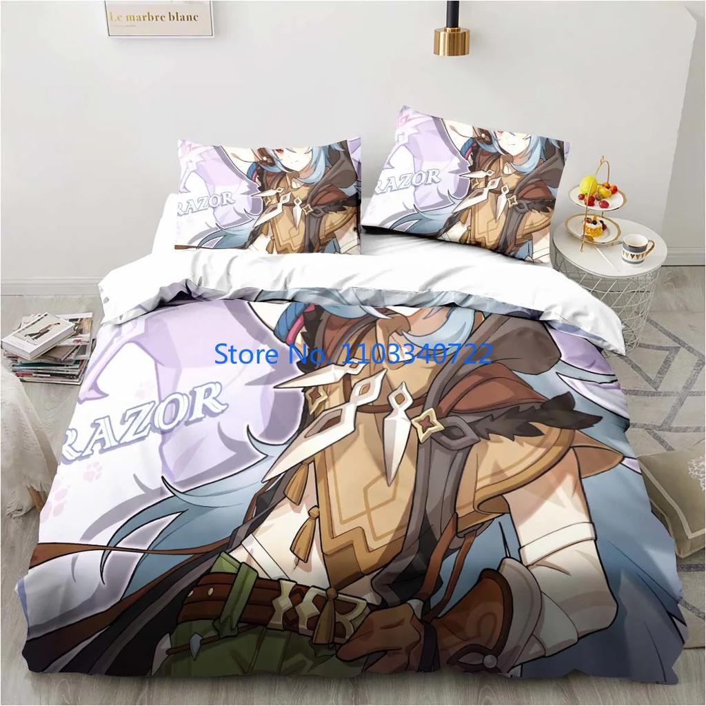 Cartoon Anime Genshin Impact Game Bedding Duvet Cover Print Comforter Cover Bedclothes for Boy Girl Bedding Sets Bedroom Decor