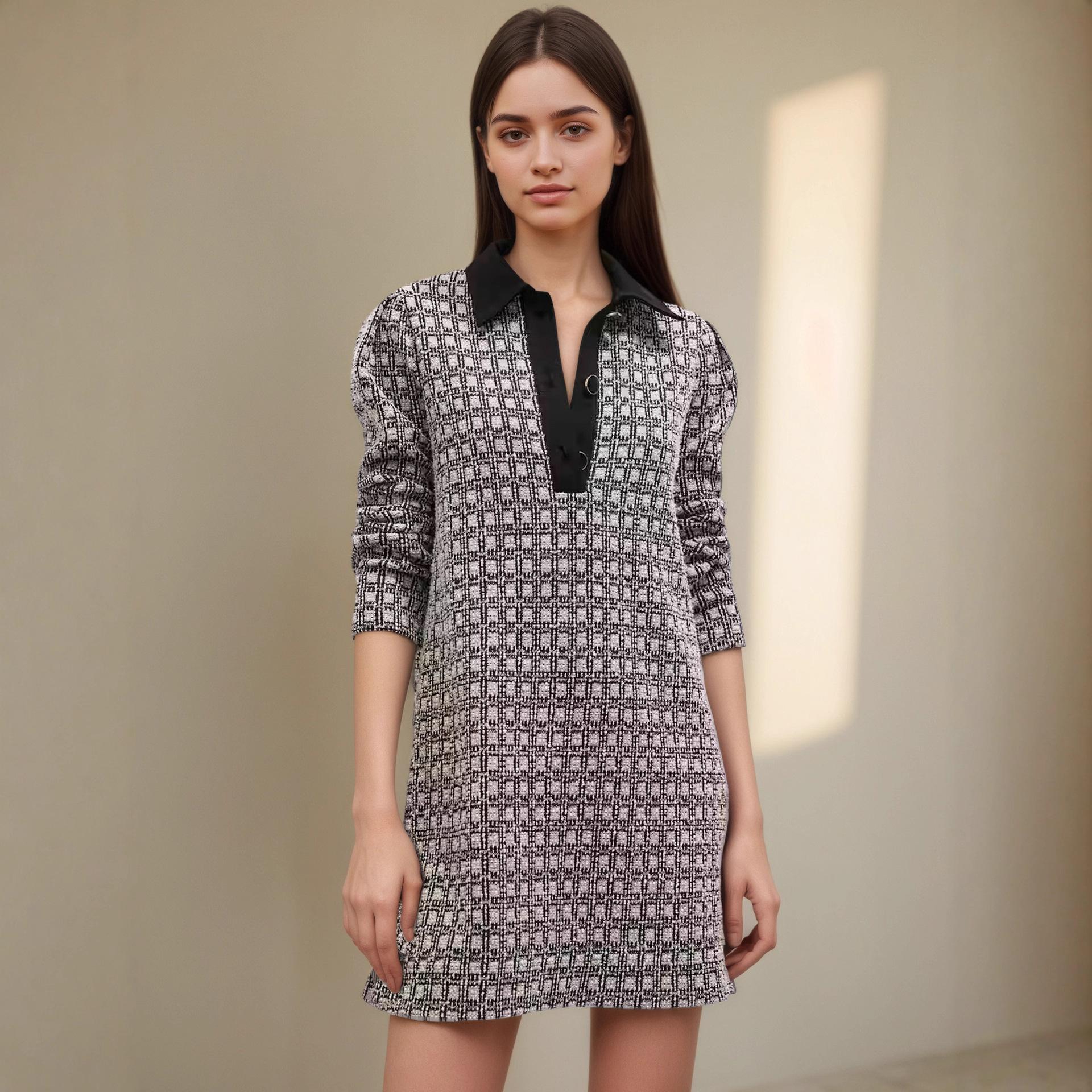 French temperament thousand bird grid knitted dress spring and autumn European and American women s clothing fashion shirt skirt S