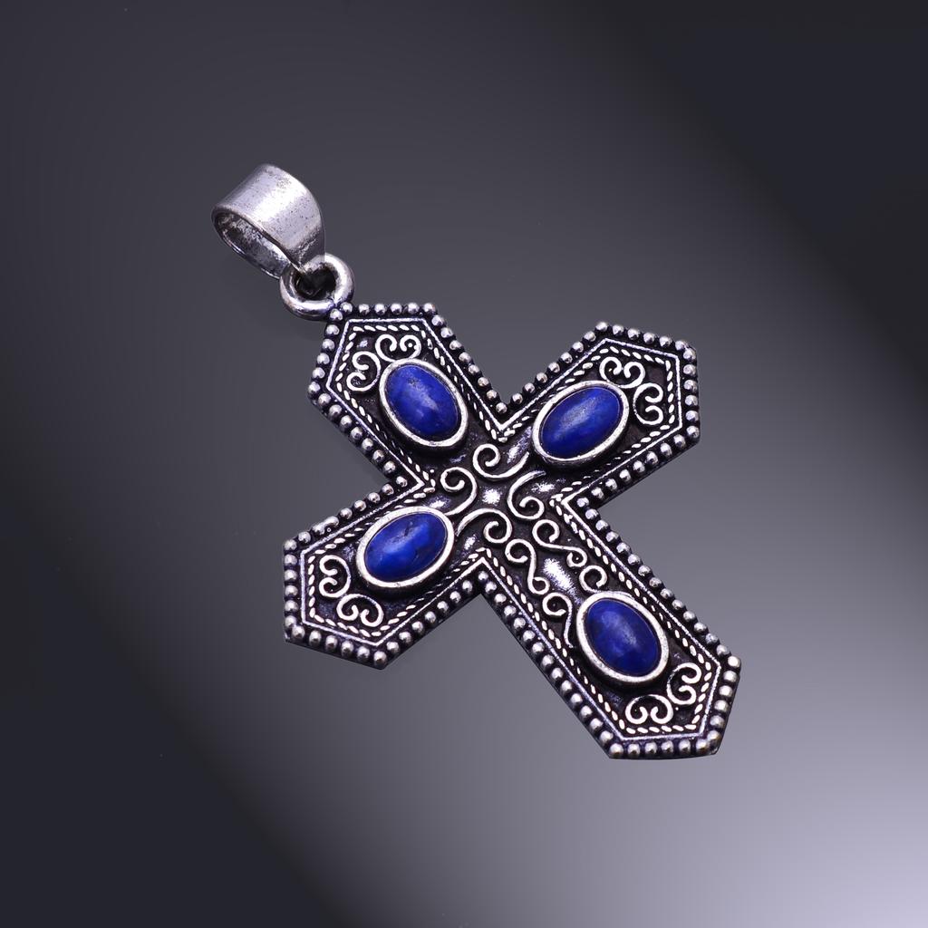 Lapis Lazuli Gemstone Handmade 925 Sterling Silver Pendant 3" K5t15