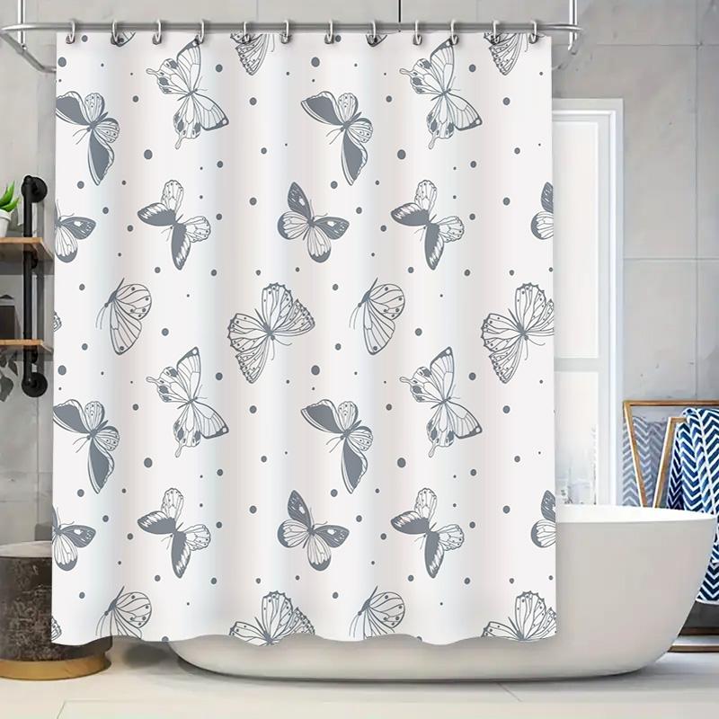 

Vintage Style Butterfly Print Shower Curtain Waterproof Home Decor Bathroom Accessories White Black Color 90x180cm