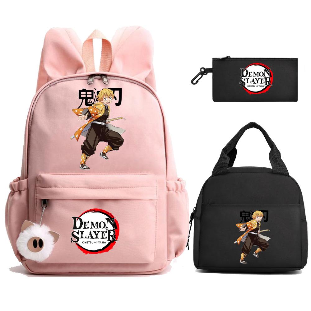 3Pcs/set Anime Demon Slayer Printed Backpack Lunch Bag Pencil Case for Student Schoolbag Girl Women Large Capacity Waterproof Travel Bag Gift