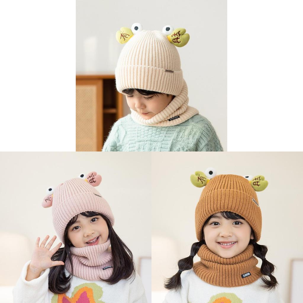 Knitted Winter Children Hat And Scarf Set With Animal Cartoon Design For Kids