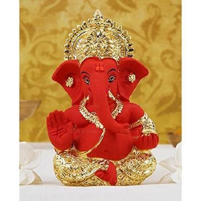 Gold And Silver Plated Gold And Orange Ganesh Idol For Car Dashboard Ganesha Murti Ganpati Idol For Home Decor Puja Lord Ganesh Statue Gift