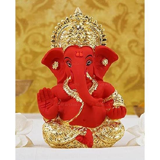 

Позолоченная и посеребренная золотая и оранжевая статуэтка Ганеши для приборной панели автомобиля, Мурти Ганеши, Идол Ганапати для домашнего декора, Пуджа