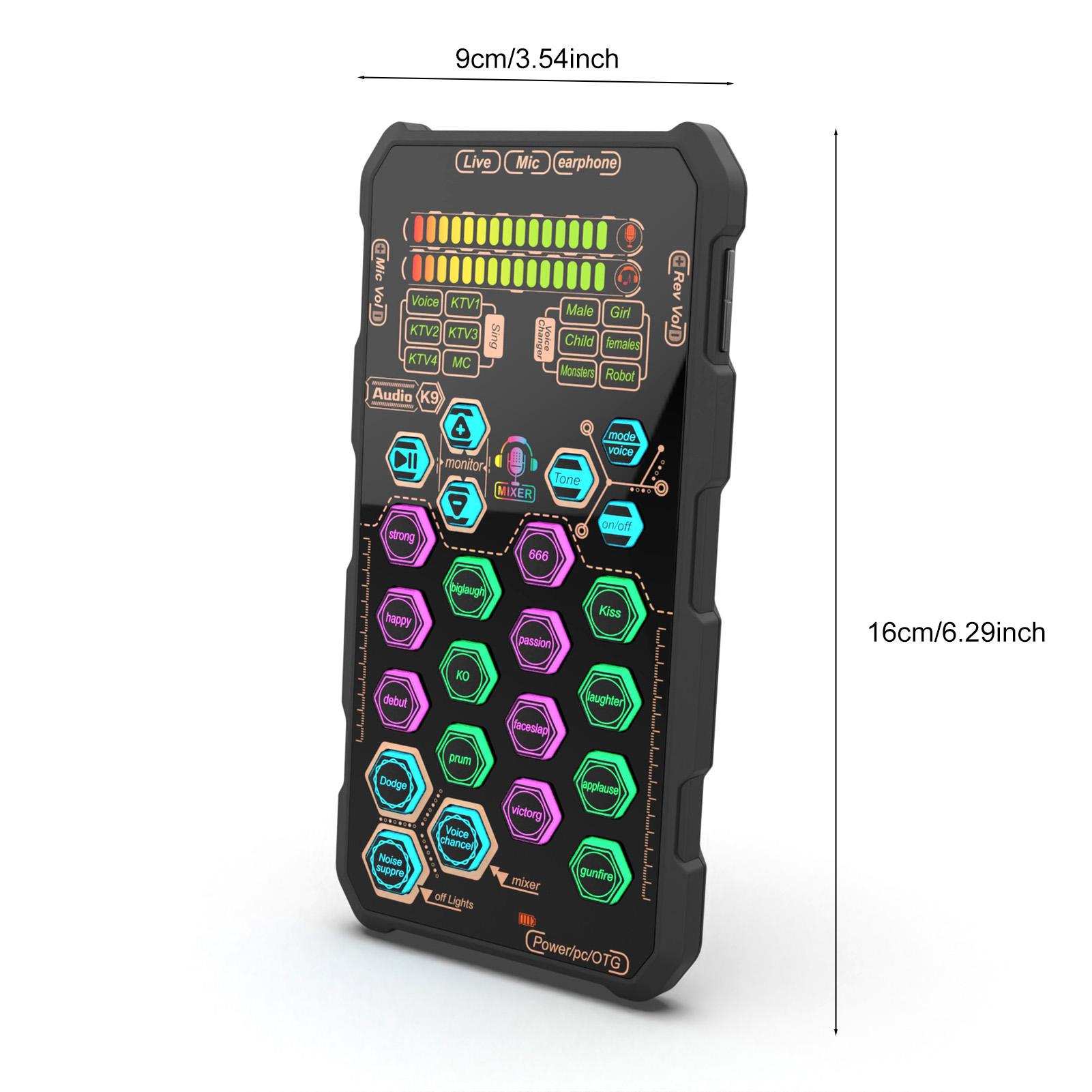 

K9 Handheld Live Sound Card Sound Board Set with Voice Change for Podacsting Broadcasting Singing Recording чёрный