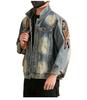 Xintang Men's Distressed Denim Jacket 2025: Trendy Ripped Retro Pique Casual Jacket