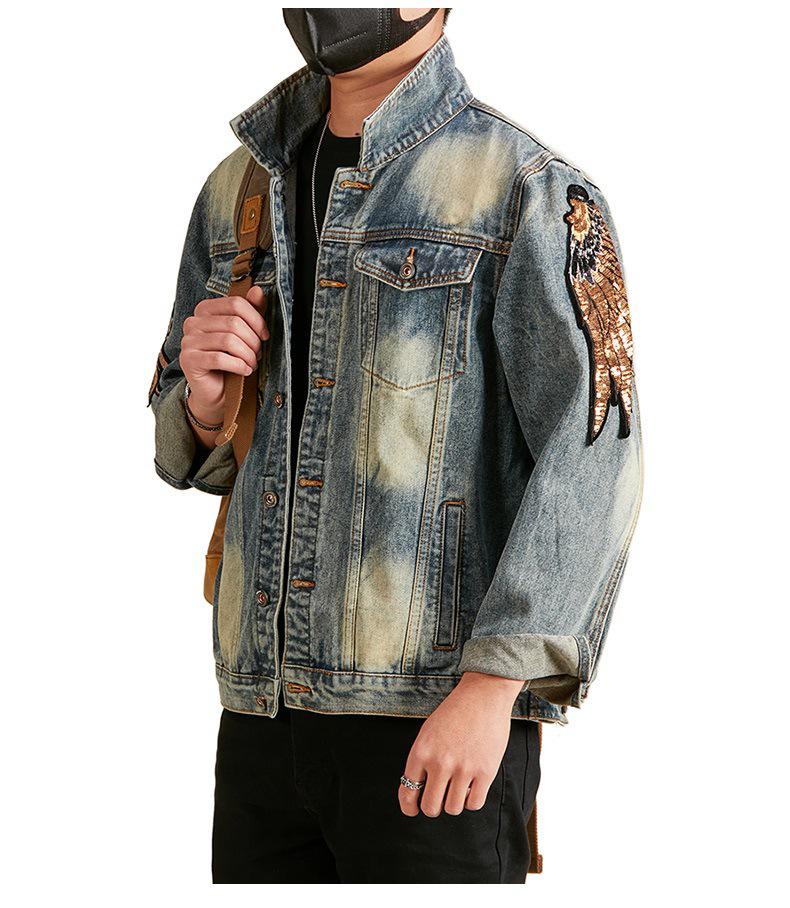 Xintang Men's Distressed Denim Jacket 2025: Trendy Ripped Retro Pique Casual Jacket