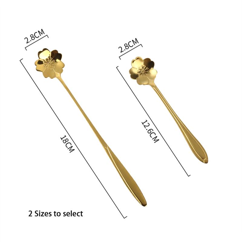 6pcs Gold Flower Stainless Steel Tea Spoons Set Coffee Spoon Honey Dessert Ice Cream Scoop Teaspoon Cafe  Long Handle Tableware