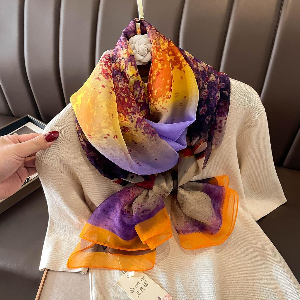 Summer Scarf Women Outdoor Sunscreen Shawl Soft Bandanna Foulard Female Floral Silk Shawl Lady High Quality Head Hijab Wrap