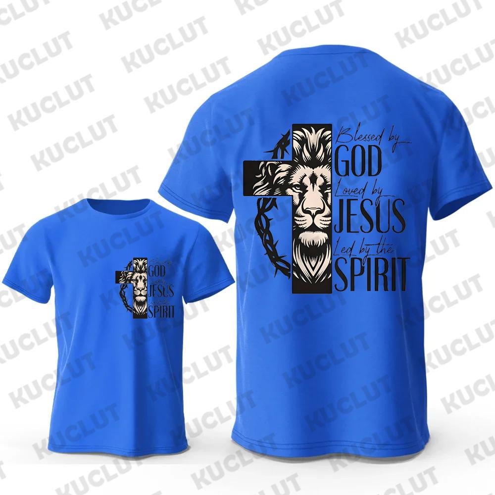 

Новинка Благословлен Богом Любим Иисусом Ведом Духом Принт Футболка Мужская Повседневная Футболка Модные Топы Футболки Мужские Фирменные Футболки S