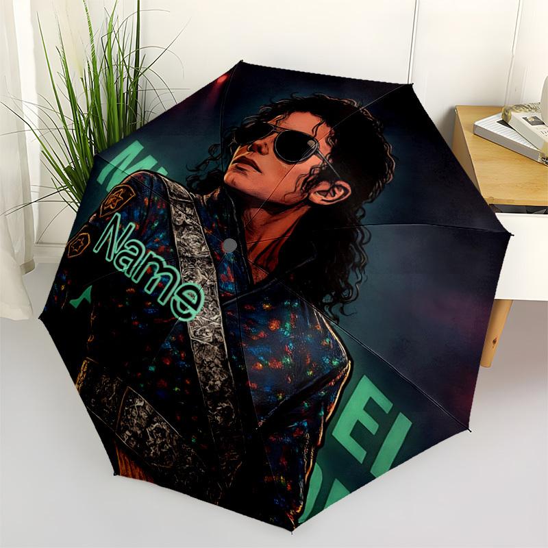 1pc Michael Jackson Custom Name Automatic Folding Umbrella - Compact 8-Rib Design, Durable Plastic & Iron, Daily Use 016