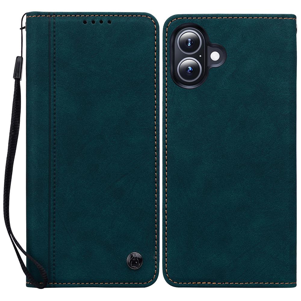 Für iPhone 16 Plus Hülle Linienmuster Brieftasche Leder Handyhülle mit Riemen