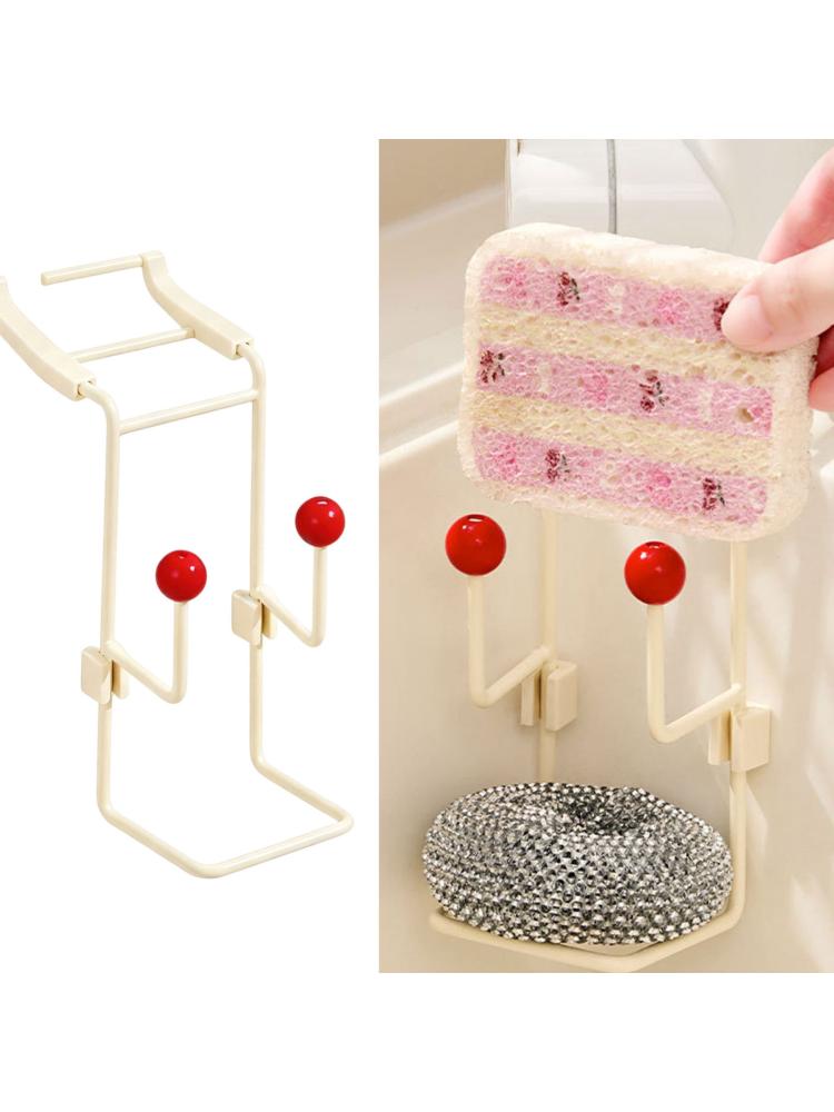 Metal Faucet Sponge Holder Rack, Two Shelf Sink Rack With Hanging Fit and Open Wire Drainage for Washing Tools